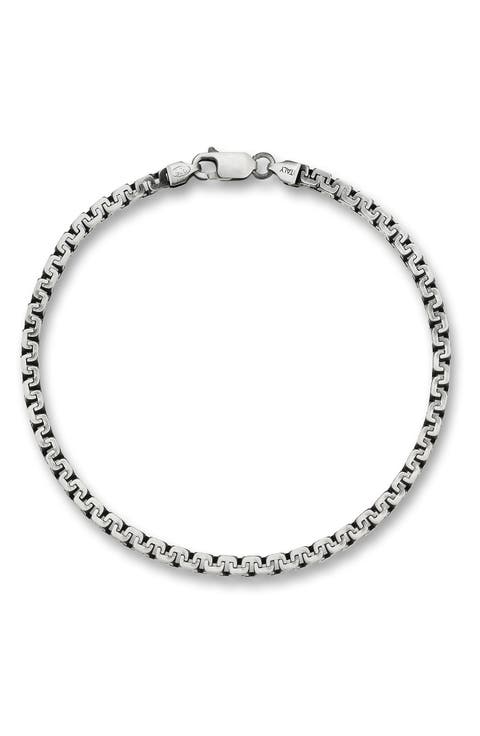 Men's Sterling Silver Oxidized Box Chain Bracelet