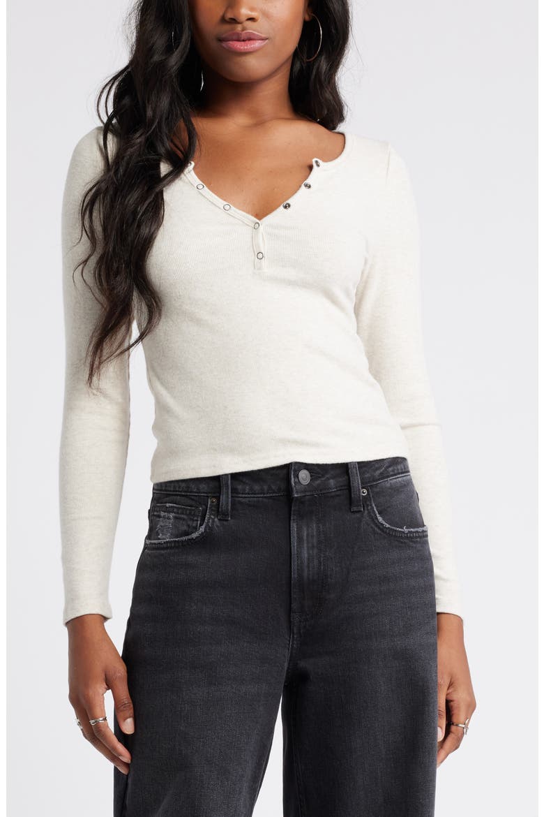 Women's Long Sleeve Rib Henley, Main, color, BEIGE OATMEAL LIGHT HEATHER