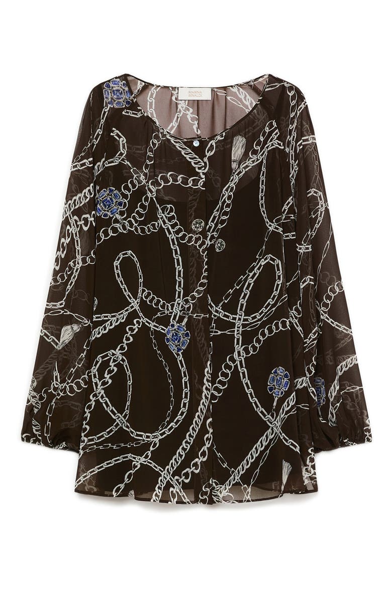 Jewel Print Long Sleeve Georgette Tunic, Alternate, color, CHOCOLATE