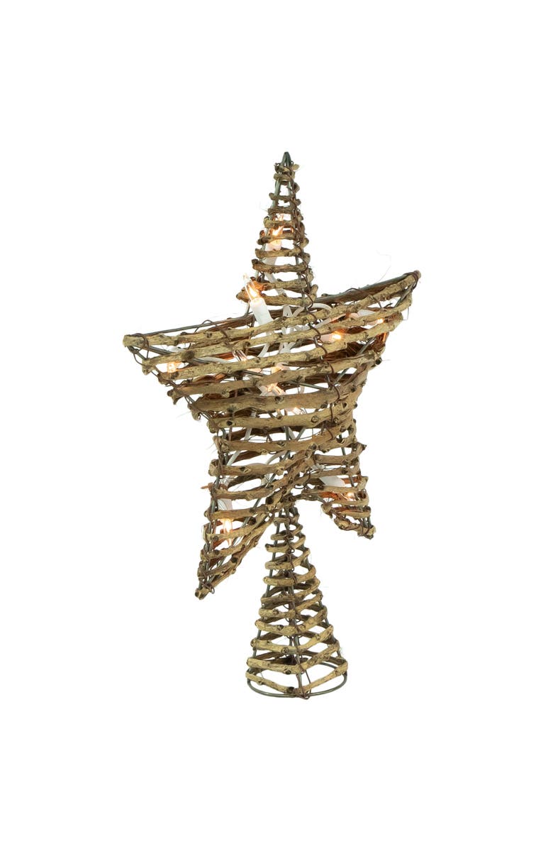 Northlight 11" Lighted Rattan Twigs Star Christmas Tree Topper- Clear Lights, White Wire, Alternate, color, 
