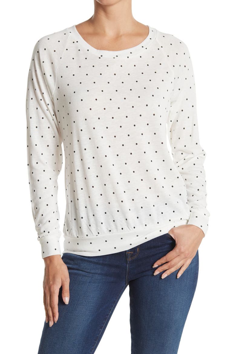 Print Slouchy Pullover Top, Main, color, IVORYBLCKP