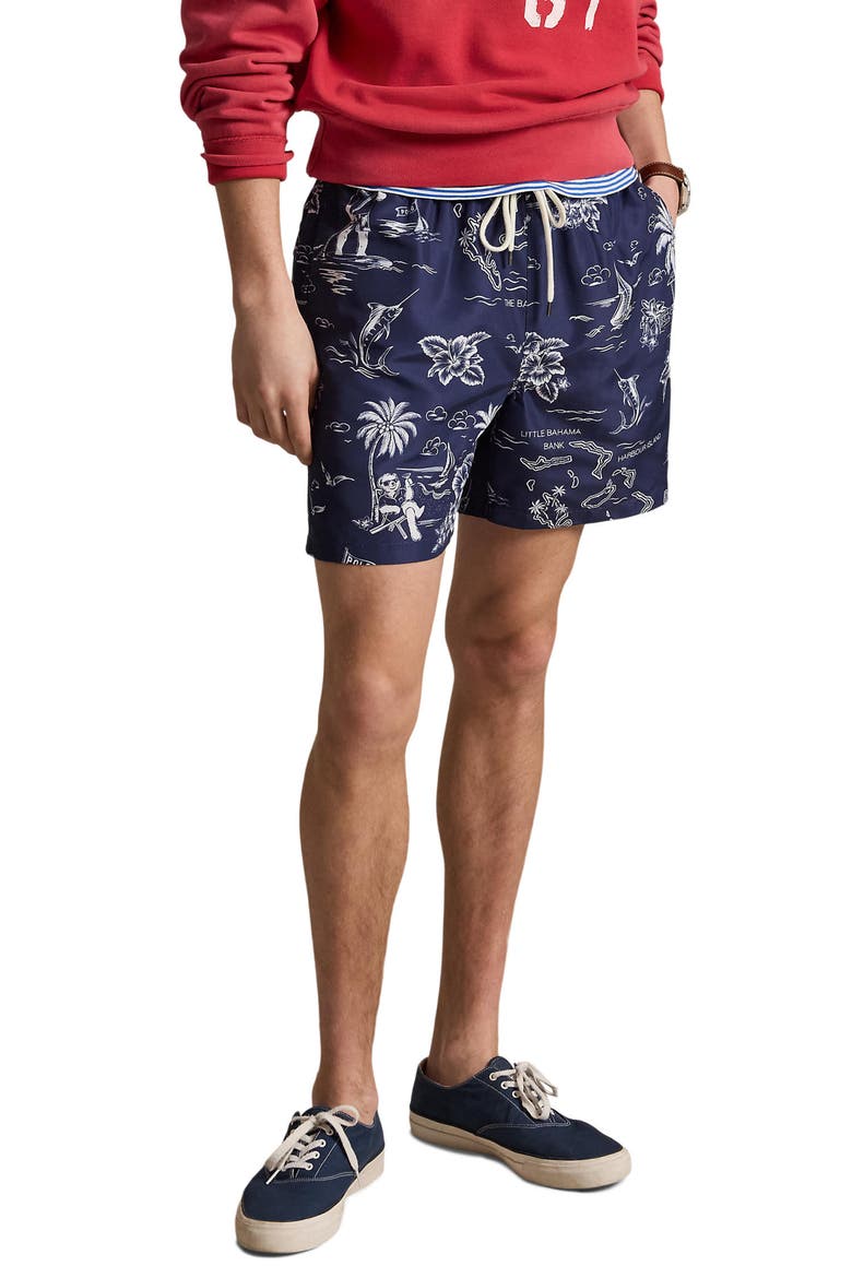 Traveler Classic Polo Bear Print Swim Trunks, Main, color, HARBOR ISLAND BEAR