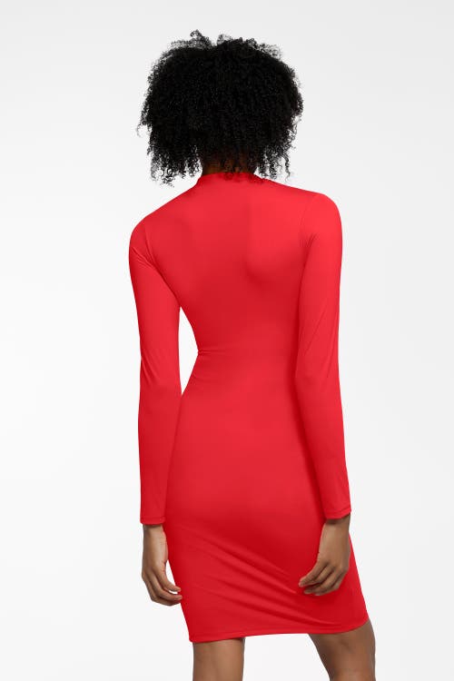 Popilush Redtag Thermal Shapewear Long Sleeve Mock Neck Midi Dress In Rust Red