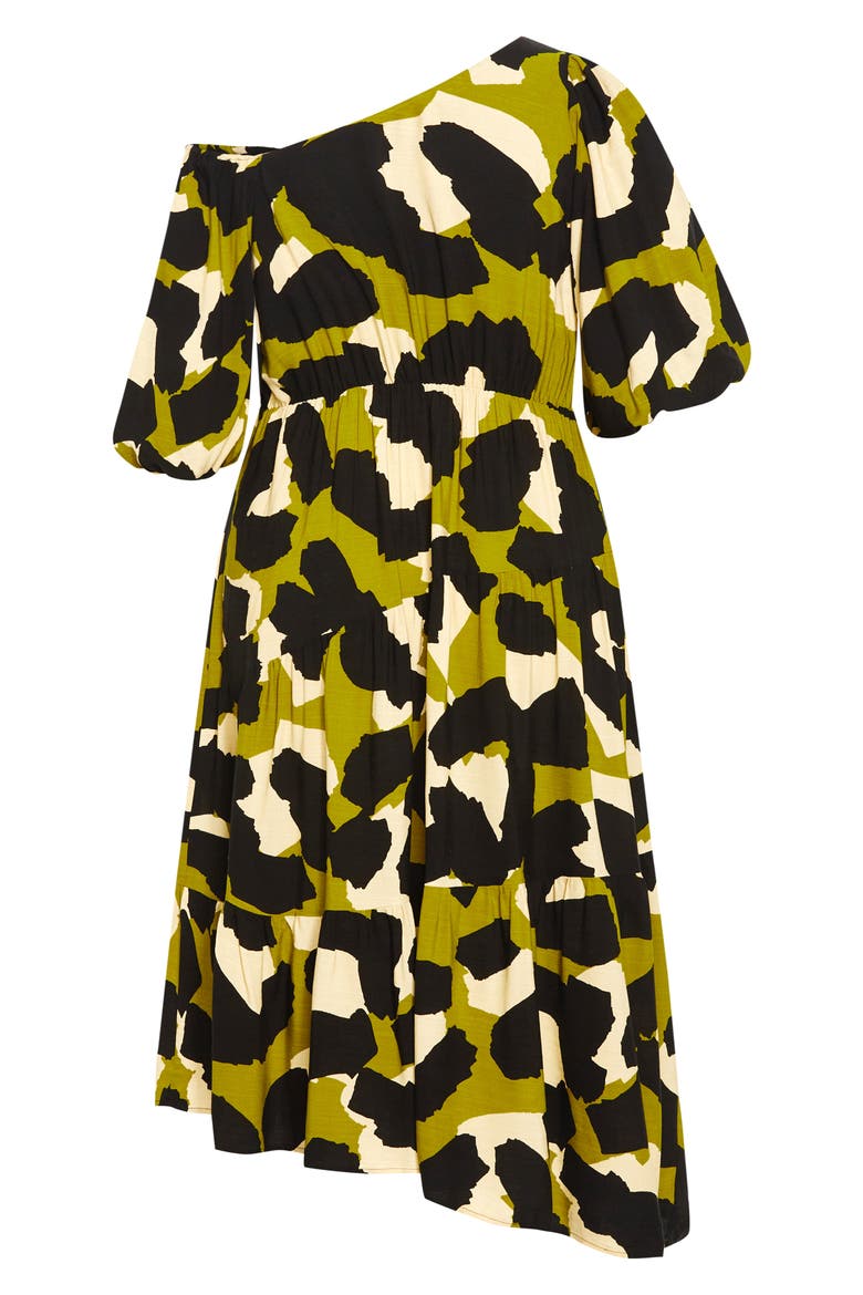 Jenie Asymmetric Neck Puff Sleeve Dress, Alternate, color, PRINT