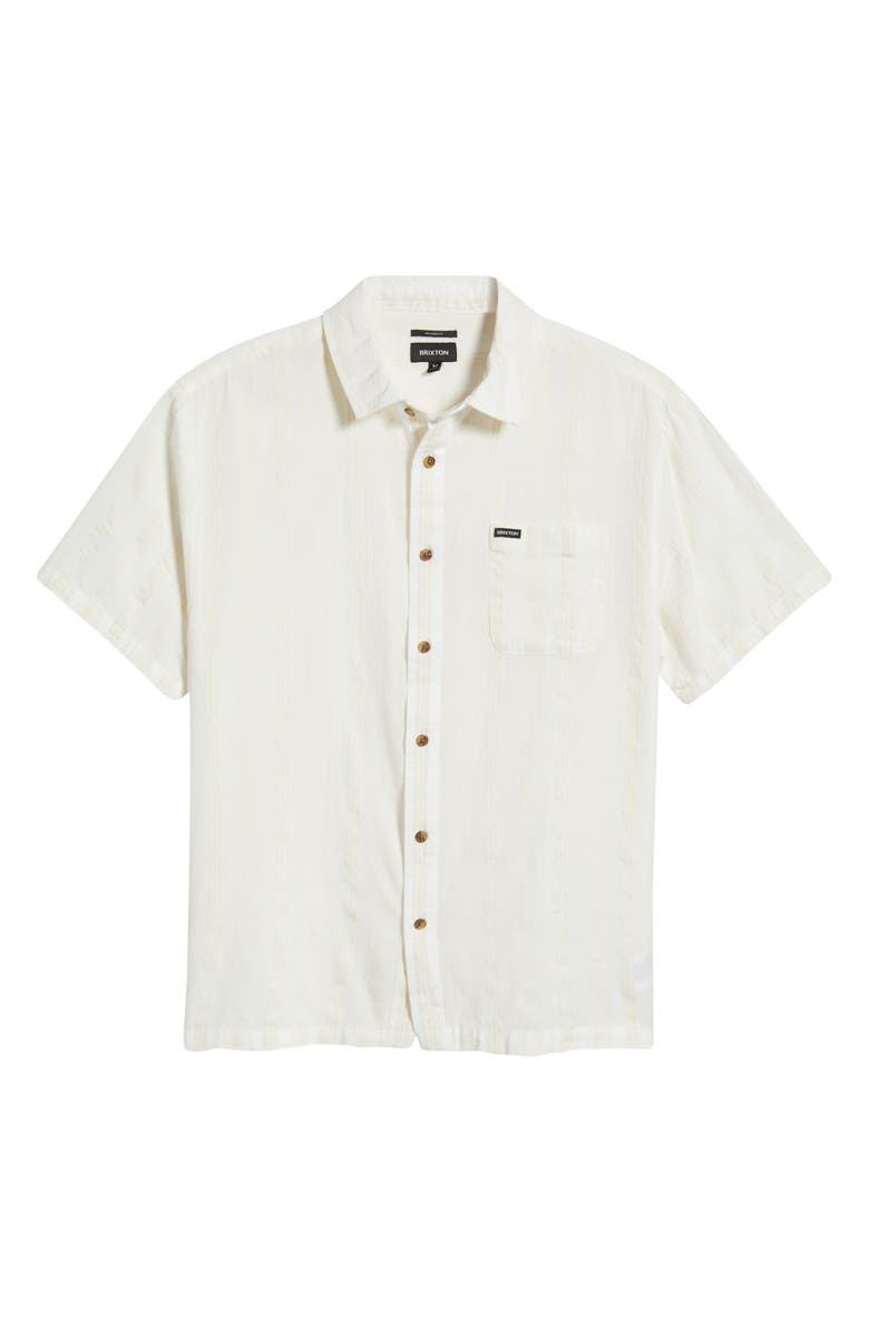 Brixton Cru Textured Stripe Short Sleeve Cotton Dobby Button-Up Shirt, Alternate, color, Off White