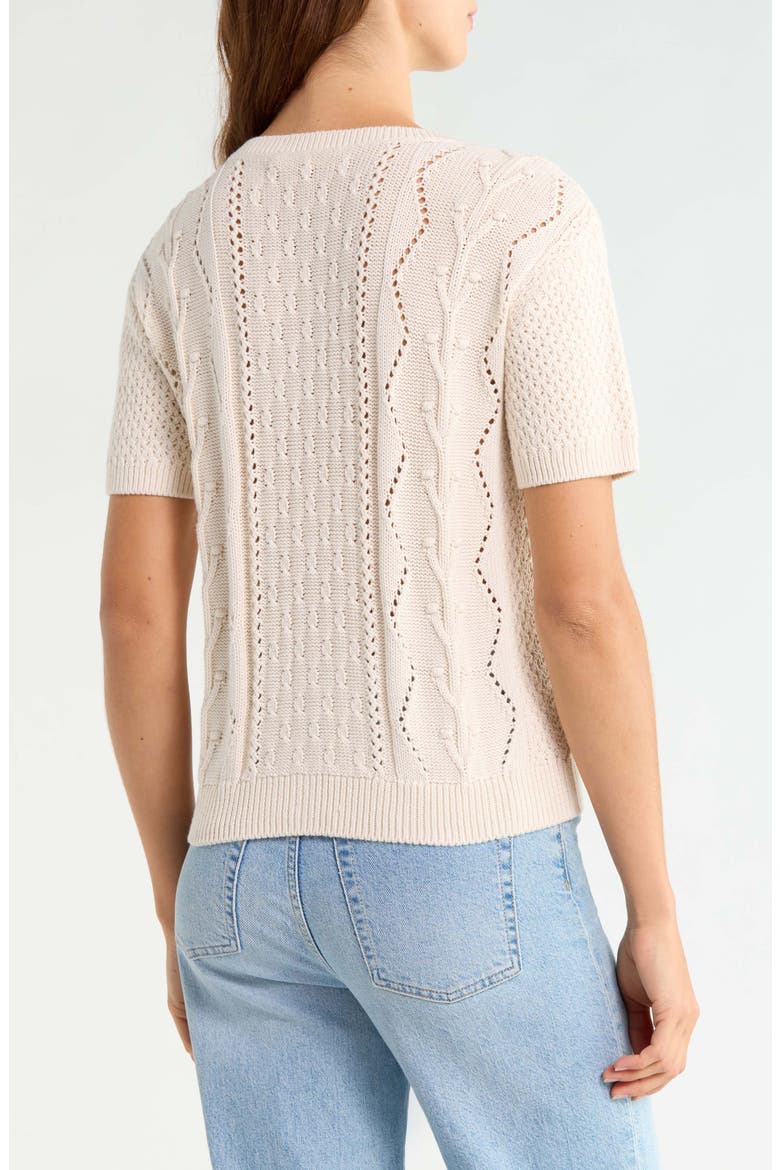 Rosette Short Sleeve Cardigan, Alternate, color, TURTLEDOVE