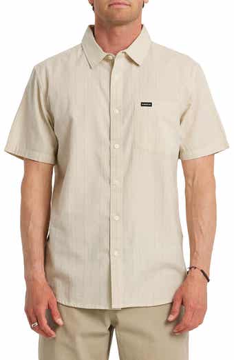Dobby Stripe Classic Short Sleeve Cotton Button-Up Shirt