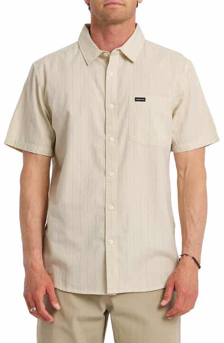 Dobby Stripe Classic Short Sleeve Cotton Button-Up Shirt