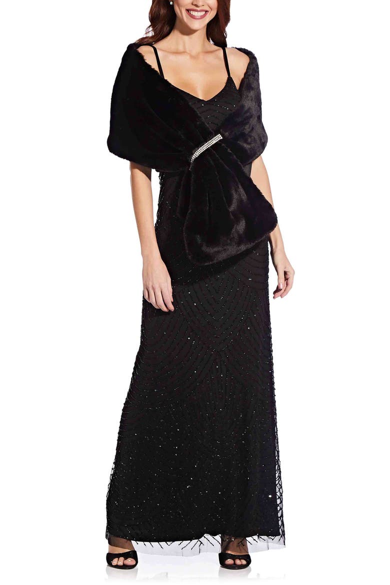 Faux Fur Wrap, Main, color, BLACK