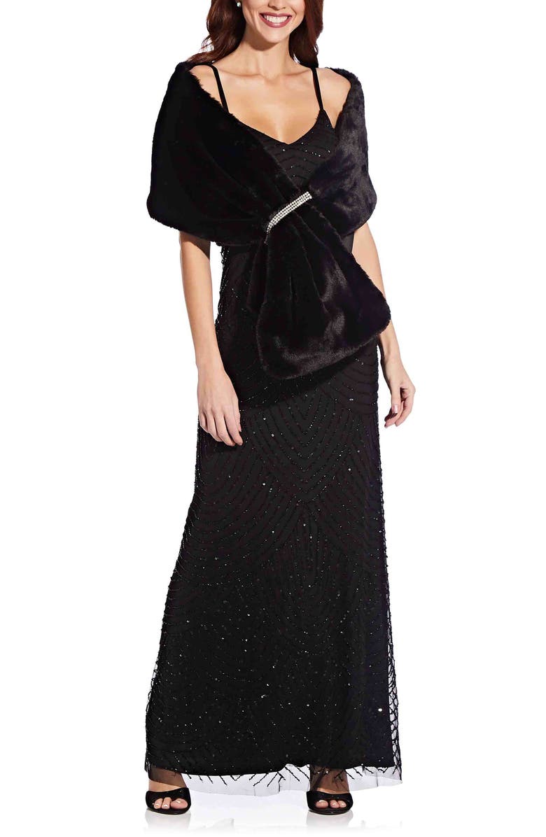 Adrianna Papell Faux Fur Wrap, Main, color, 