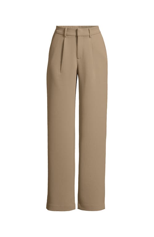 Lands' End Crepe High Rise Pleated Wide Leg Pants In Desert Tan