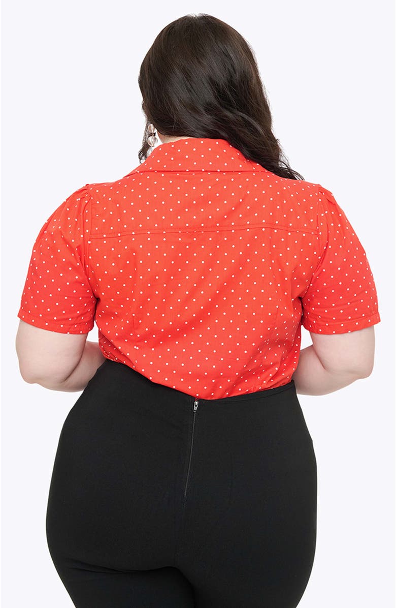 Unique Vintage Plus Size 1940s Short Sleeve Collared Button Down Woven Blouse, Alternate, color, Red White Dots