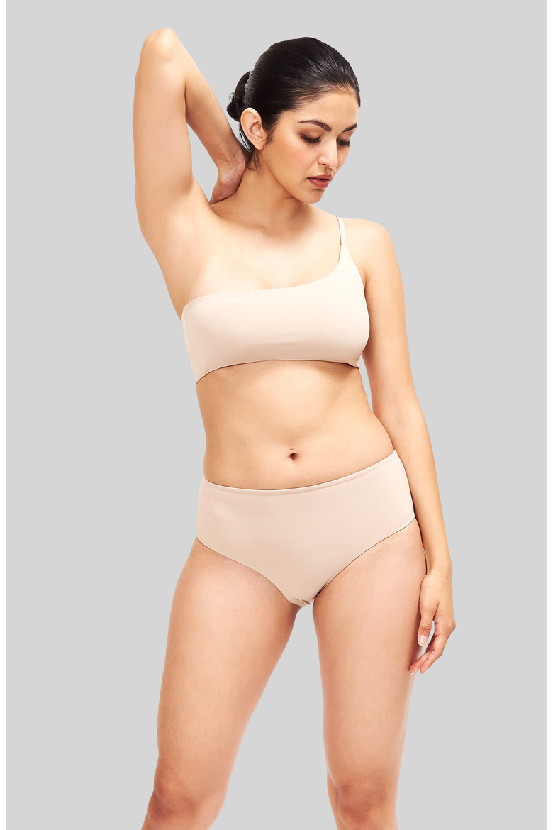 Serena One Shoulder Bikini Top, Main, color, Camel