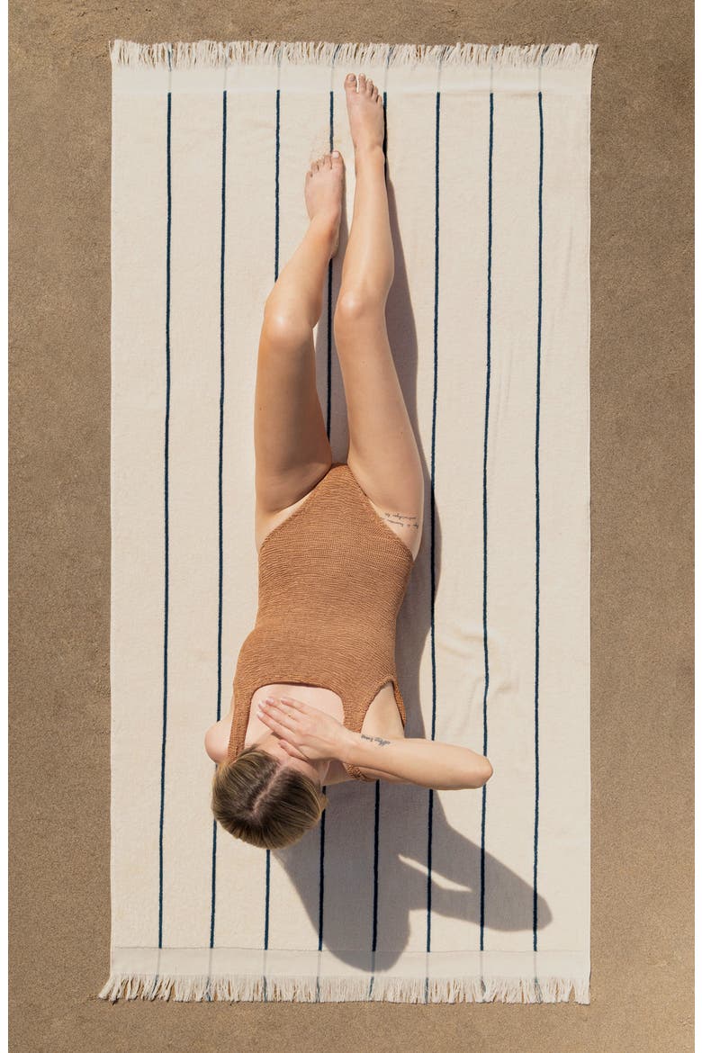 Bayside Stripe Beach Towel, Alternate, color, NATURAL WITH PEACOCK