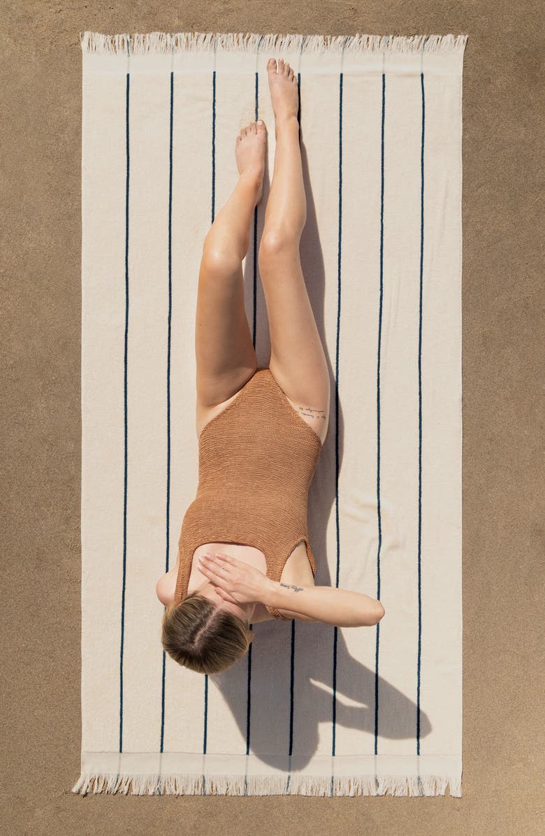 Parachute Bayside Stripe Beach Towel, Alternate, color, Natural With Peacock