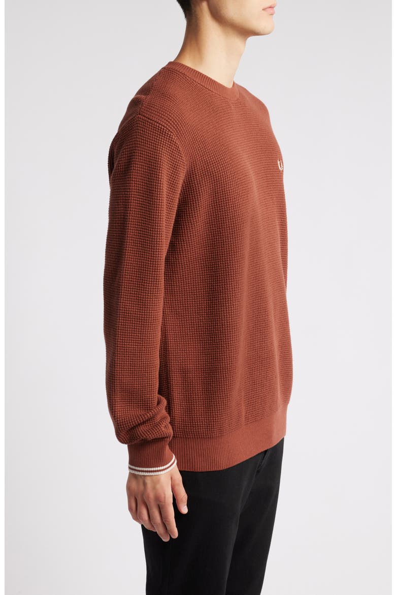 Waffle Stitch Crewneck Sweater, Alternate, color, WHISKEY BROWN