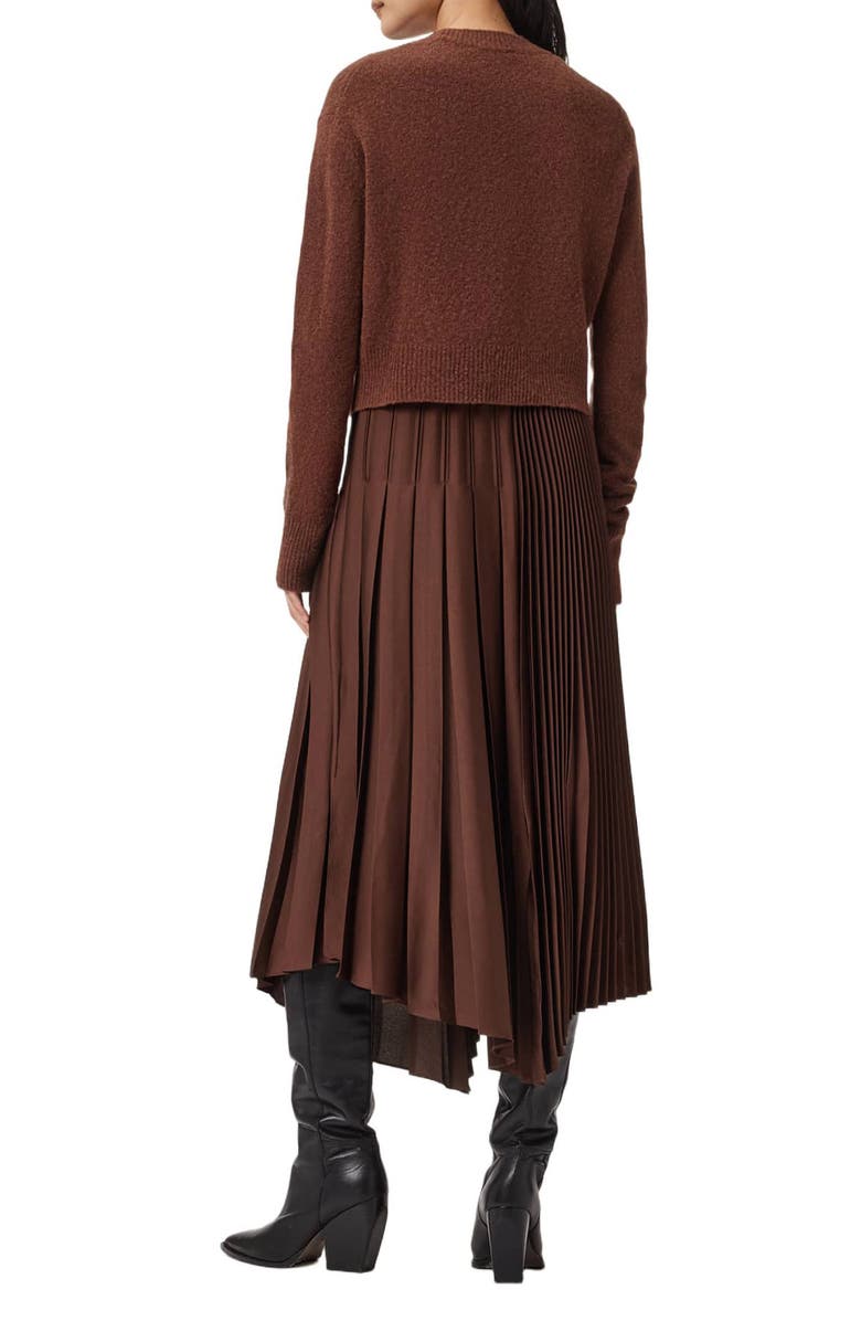 AllSaints Jax Wool Blend Sweater & Pleated Sleeveless Dress, Alternate, color, Chestnut Brown