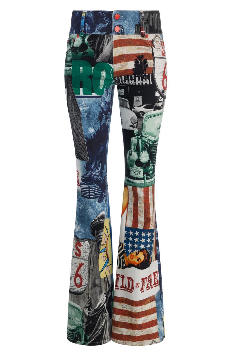 Alice + Olivia Kai Low Rise Flare Patchwork Jeans, Alternate, color, Open Road