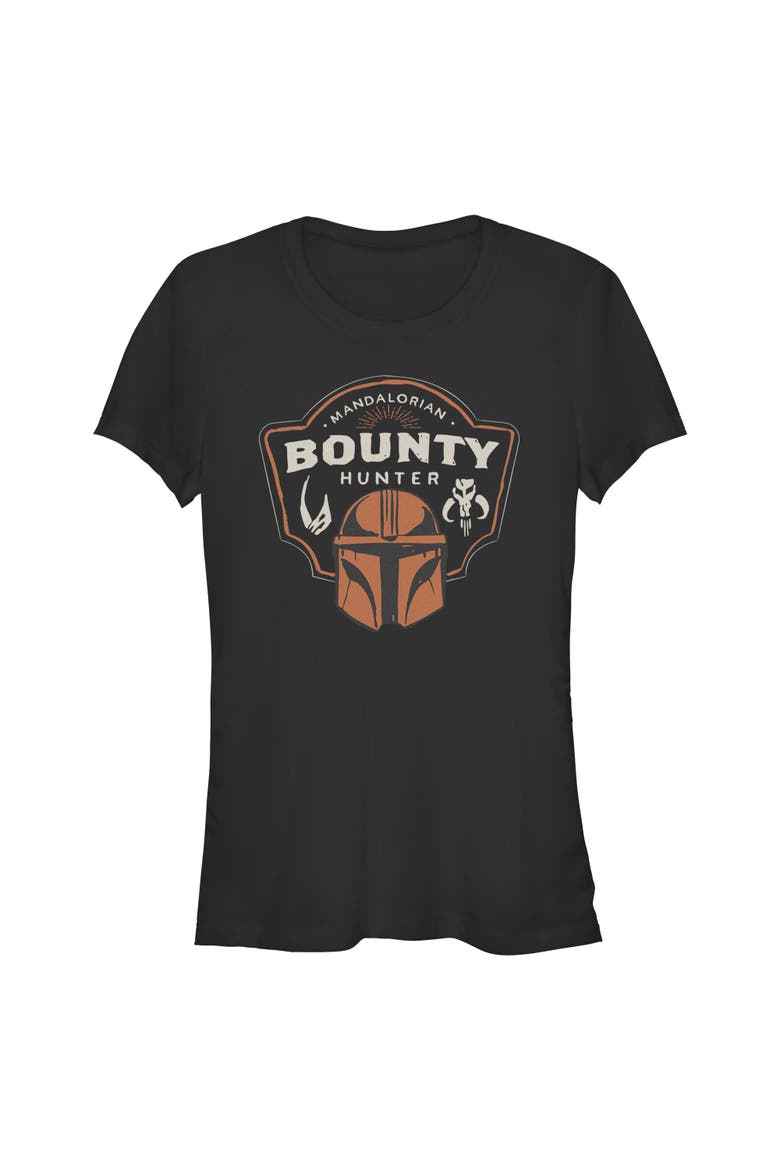 Juniors Star Wars The Mandalorian and Grogu Bounty Hunter Logo T Shirt, Main, color, Black