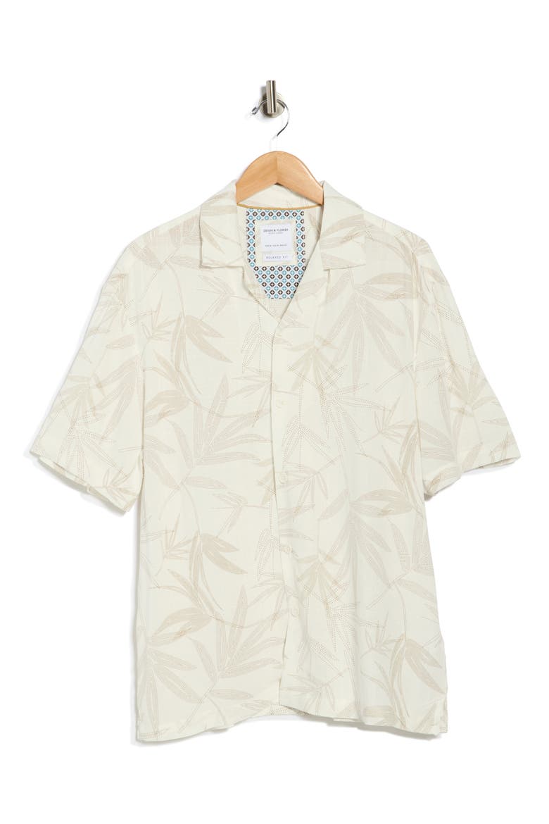Relaxed Fit Palm Print Camp Shirt, Alternate, color, OFF WHITE
