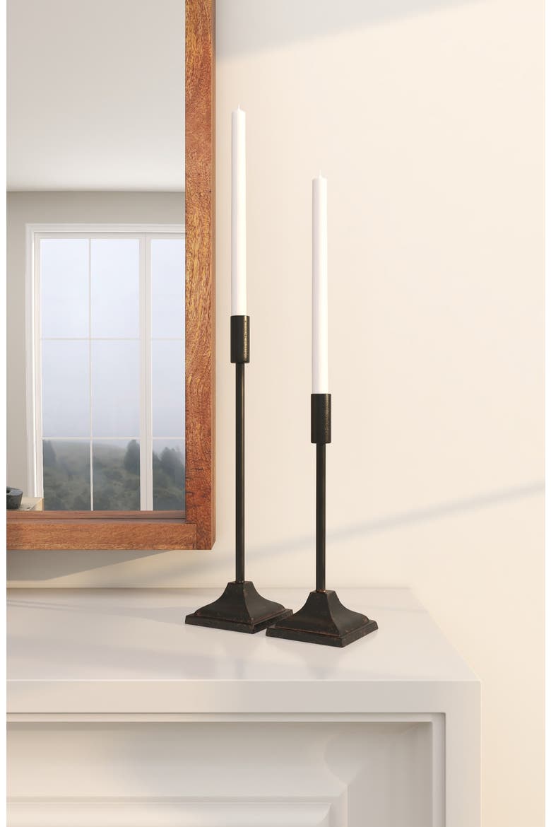 Set of 2 Modern Black Metal Candleholders, Alternate, color, BLACK