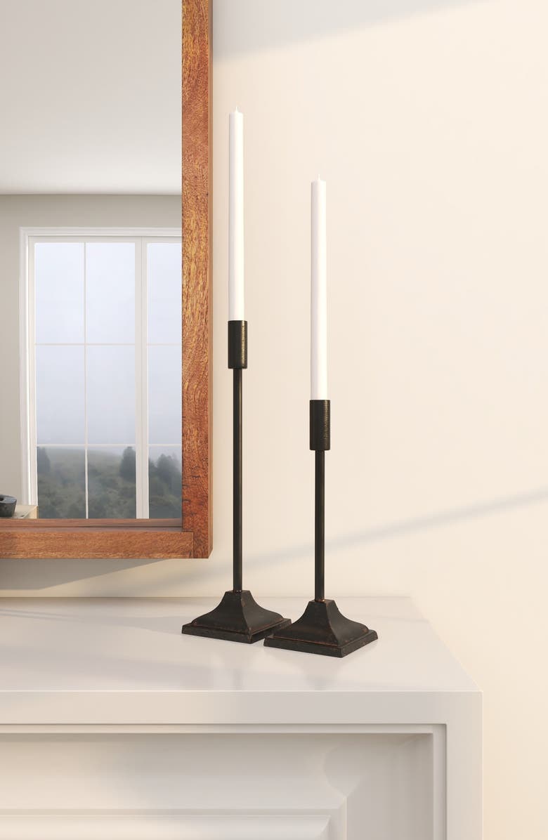 VIVIAN LUNE HOME Set of 2 Modern Black Metal Candleholders, Alternate, color, Black