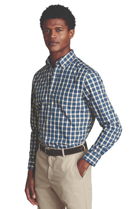 Slim Fit Plaid Check Non-Iron Stretch Poplin Shirt