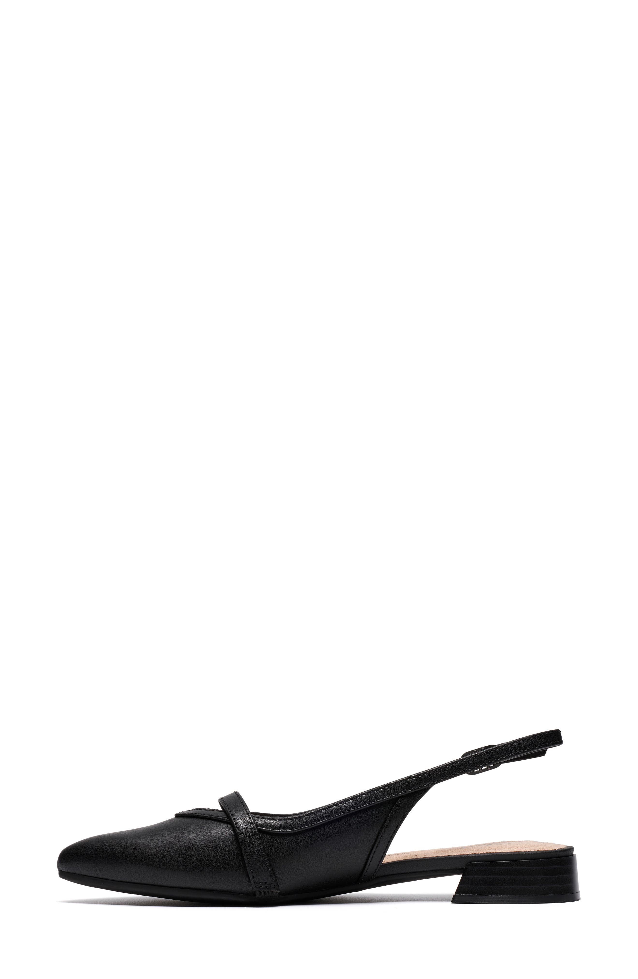 Clarks<sup>®</sup> Natalyn Pointed Toe Slingback Flat, Alternate, color, Black Leather