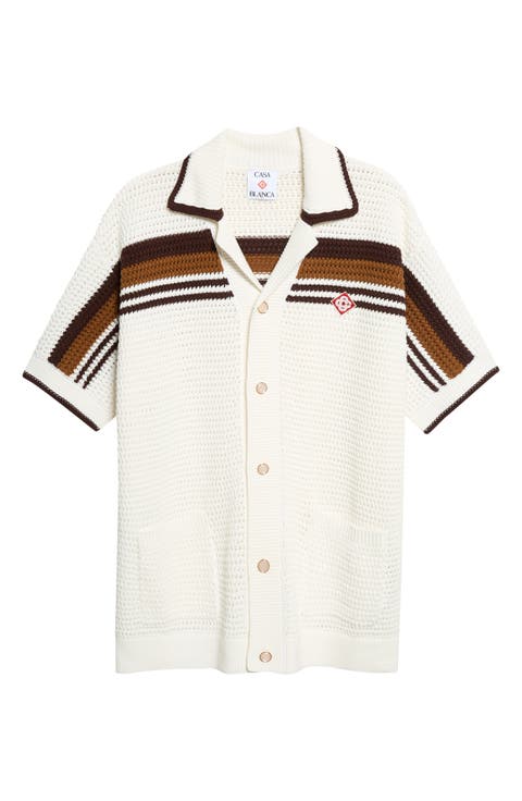 Tennis Stripe Cotton Open Stitch Sweater