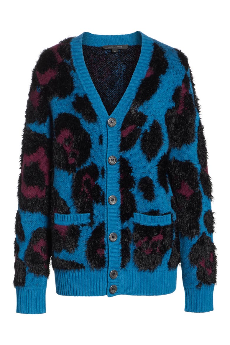 Leopard Print Cardigan, Alternate, color, TEAL MULTI