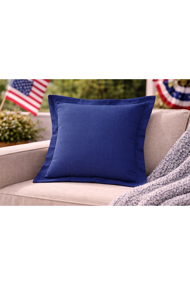 Navy Flange 100% Cotton Accent Throw Pillow 18" x 18", Alternate, color, Blue
