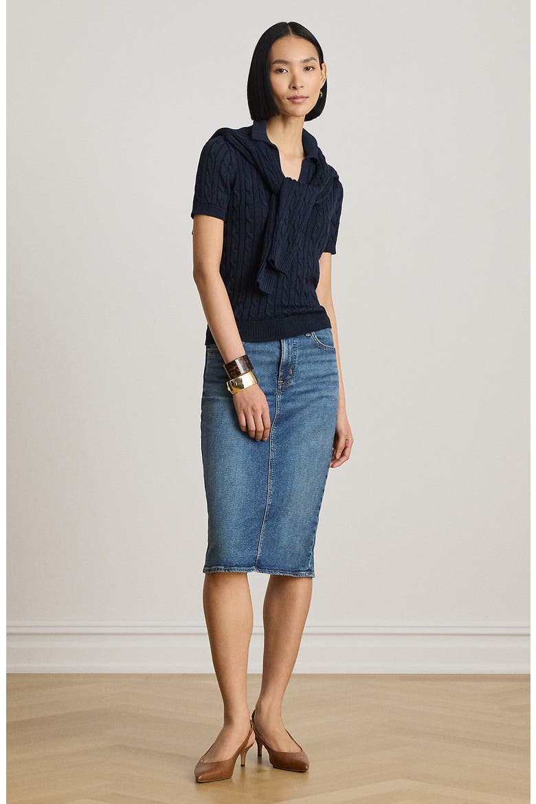 Midi Denim Pencil Skirt, Alternate, color, ATLANTIC BLUE WASH