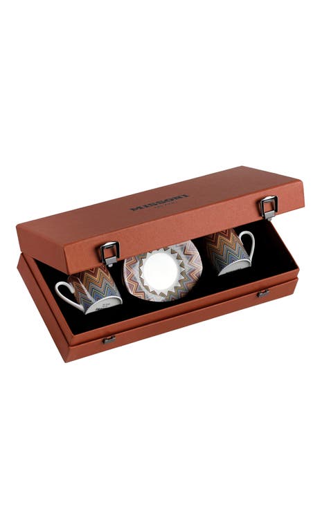 Coffee Cup & Saucer ZIG ZAG Set of 2 in Luxury Box Jarris 156 diam. 2.3", H 2.5", Cap. 4 oz, Saucer diam. 4.75"