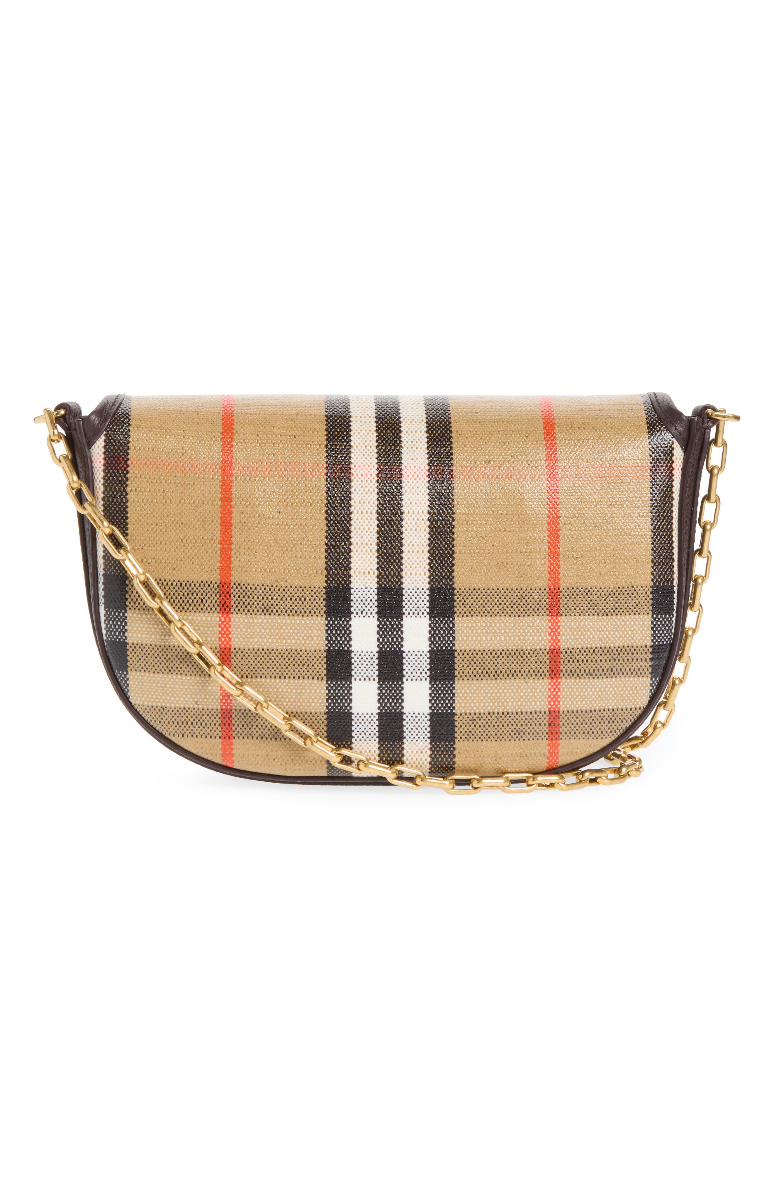 Burberry Mini Highlands Check Coated Canvas Shoulder Bag, Alternate, color, Sand