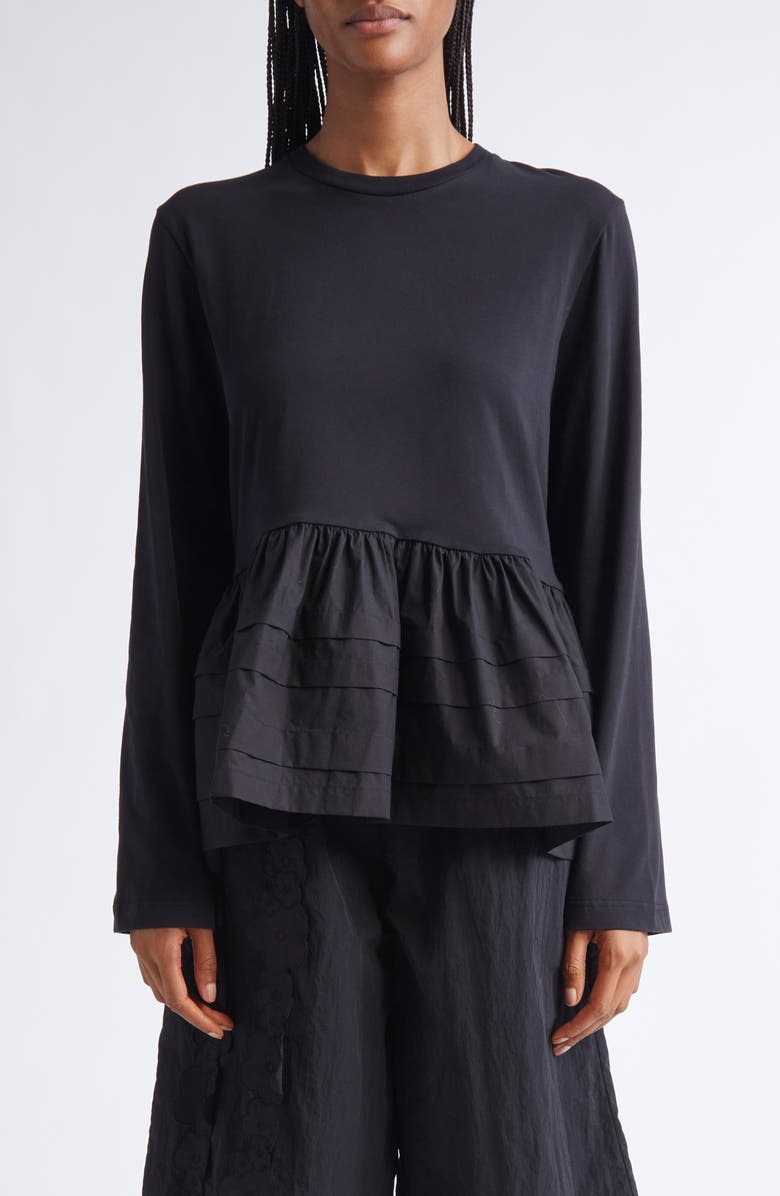 Cecilie Bahnsen Audrey Smocked Long Sleeve Jersey T-Shirt, Main, color, Black