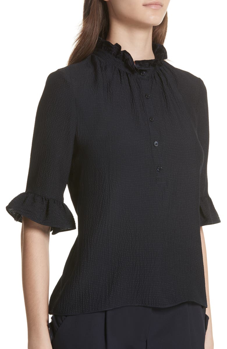Rebecca Taylor Hammered Silk Ruffle Blouse, Alternate, color, 