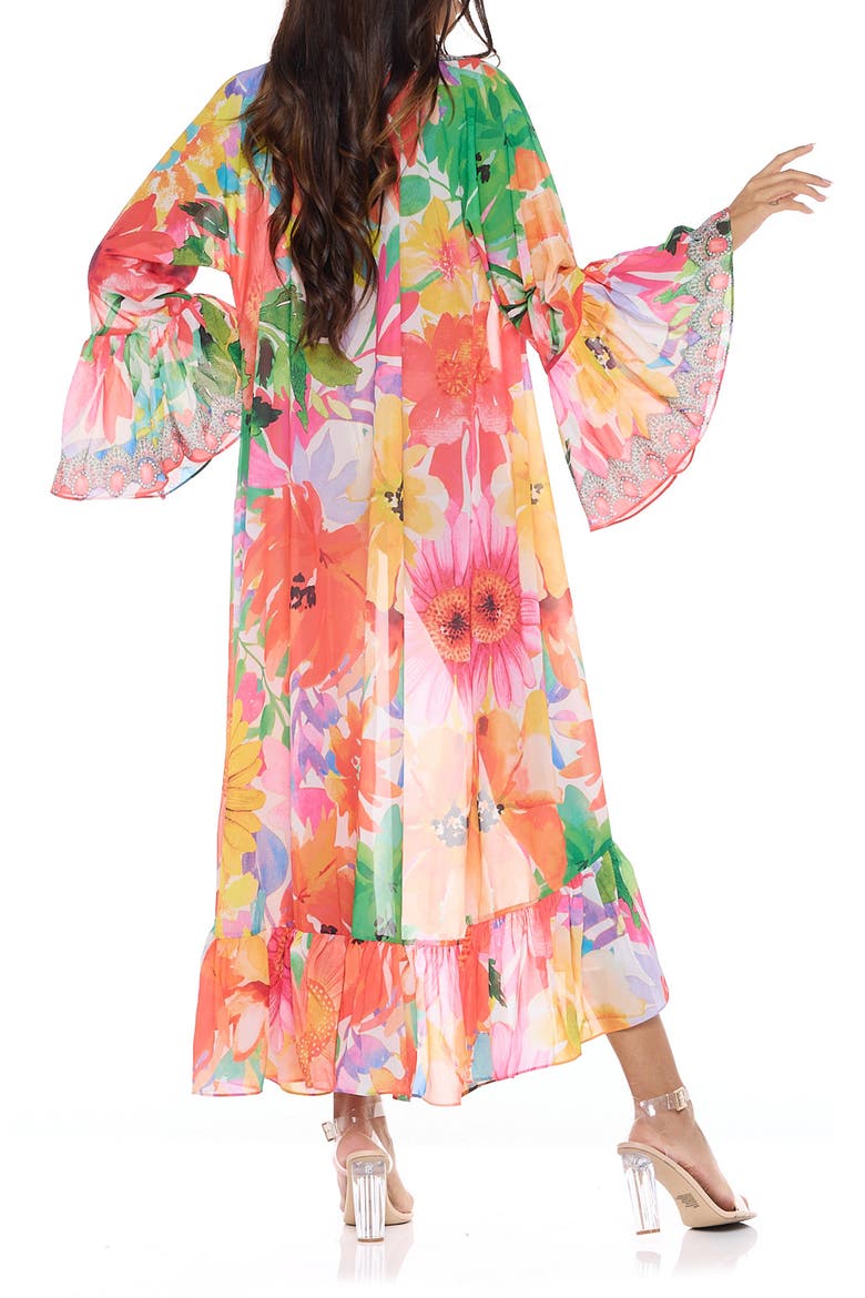 Floral Print Ruffle Sleeve Duster, Alternate, color, ORANGE