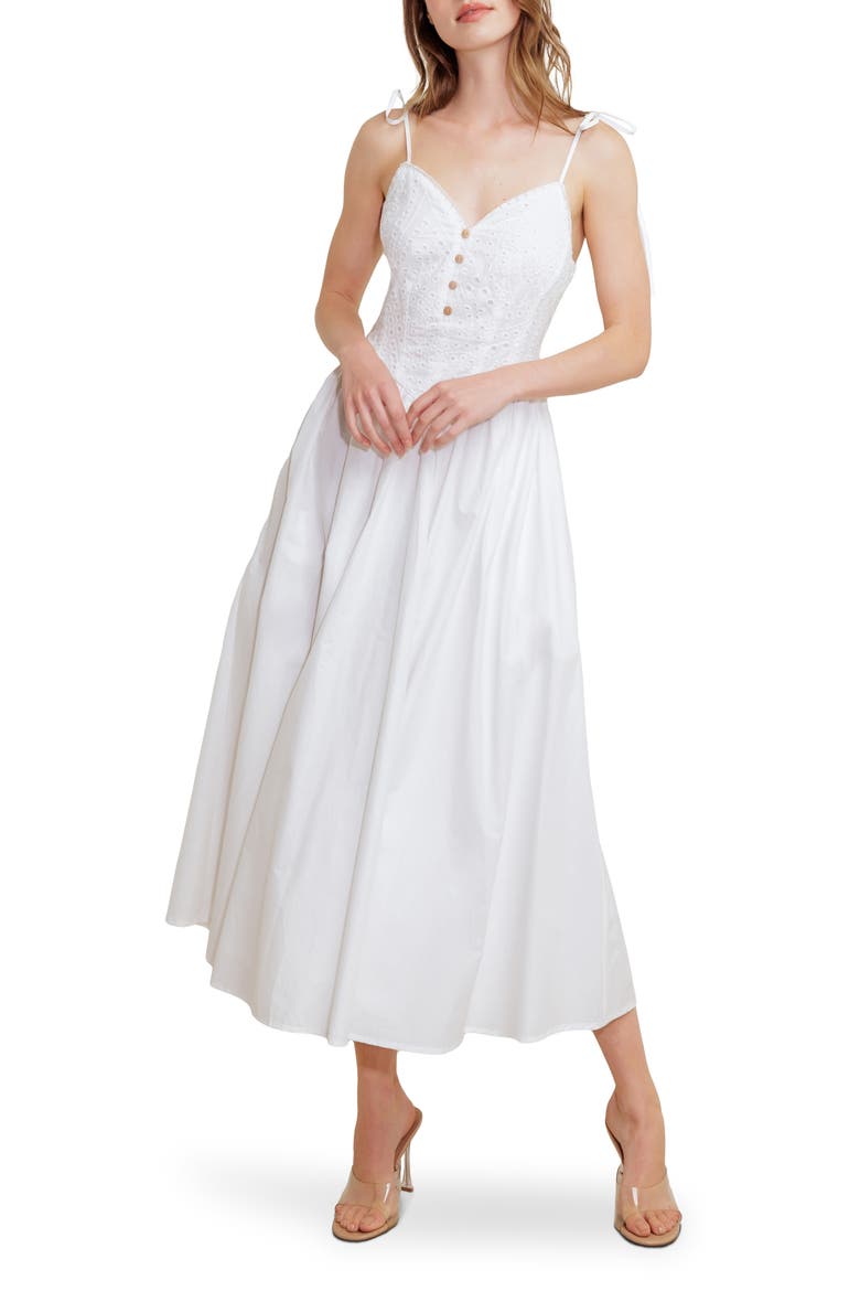 Eyelet Tie Strap Maxi Dress, Main, color, WHITE