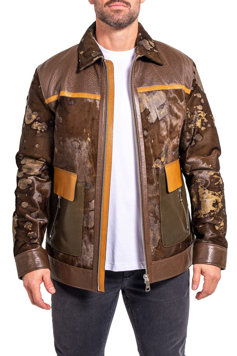 Ascension 0022 Leather & Genuine Calf Hair Jacket, Main, color, BROWN MULTI