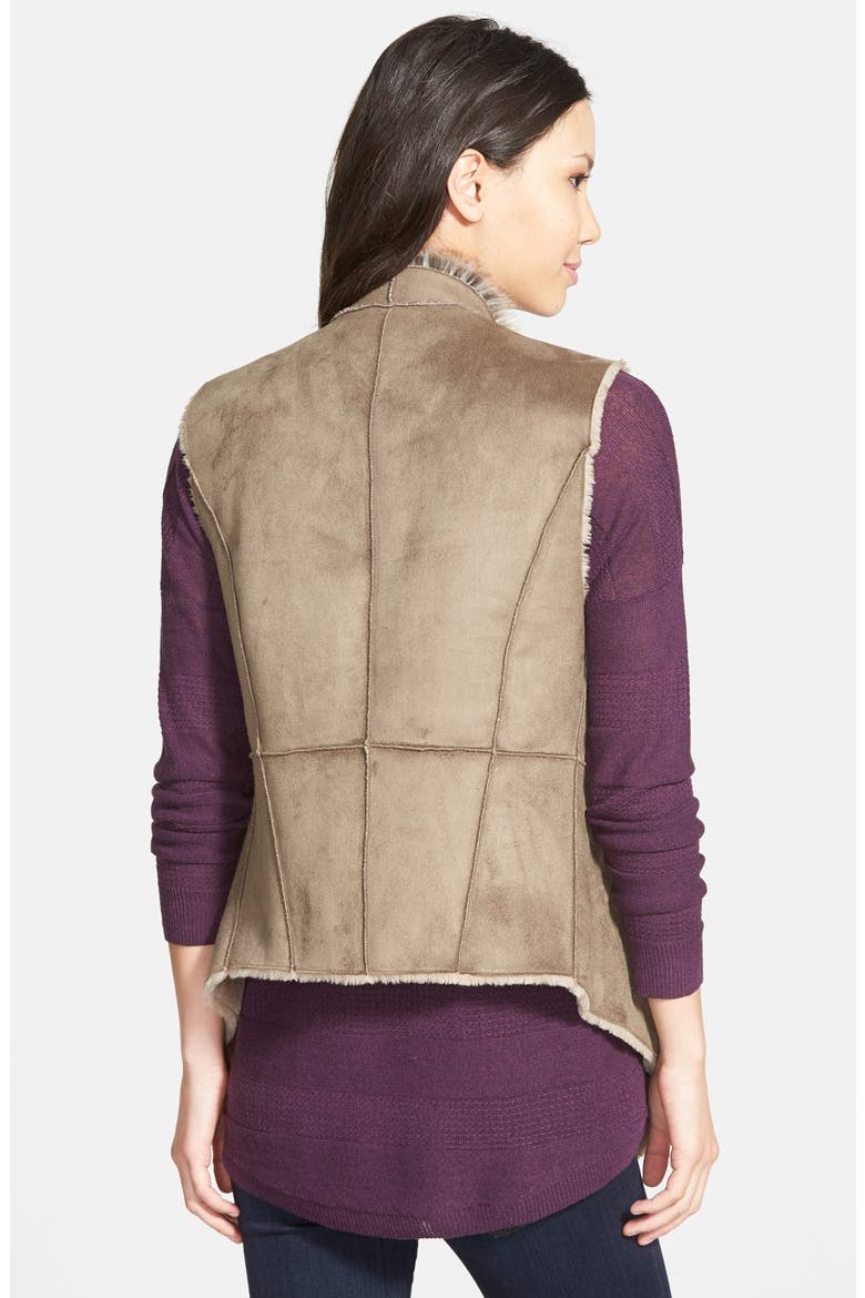 'Spade' Drape Front Faux Shearling Vest, Alternate, color, WASHED OLIVE