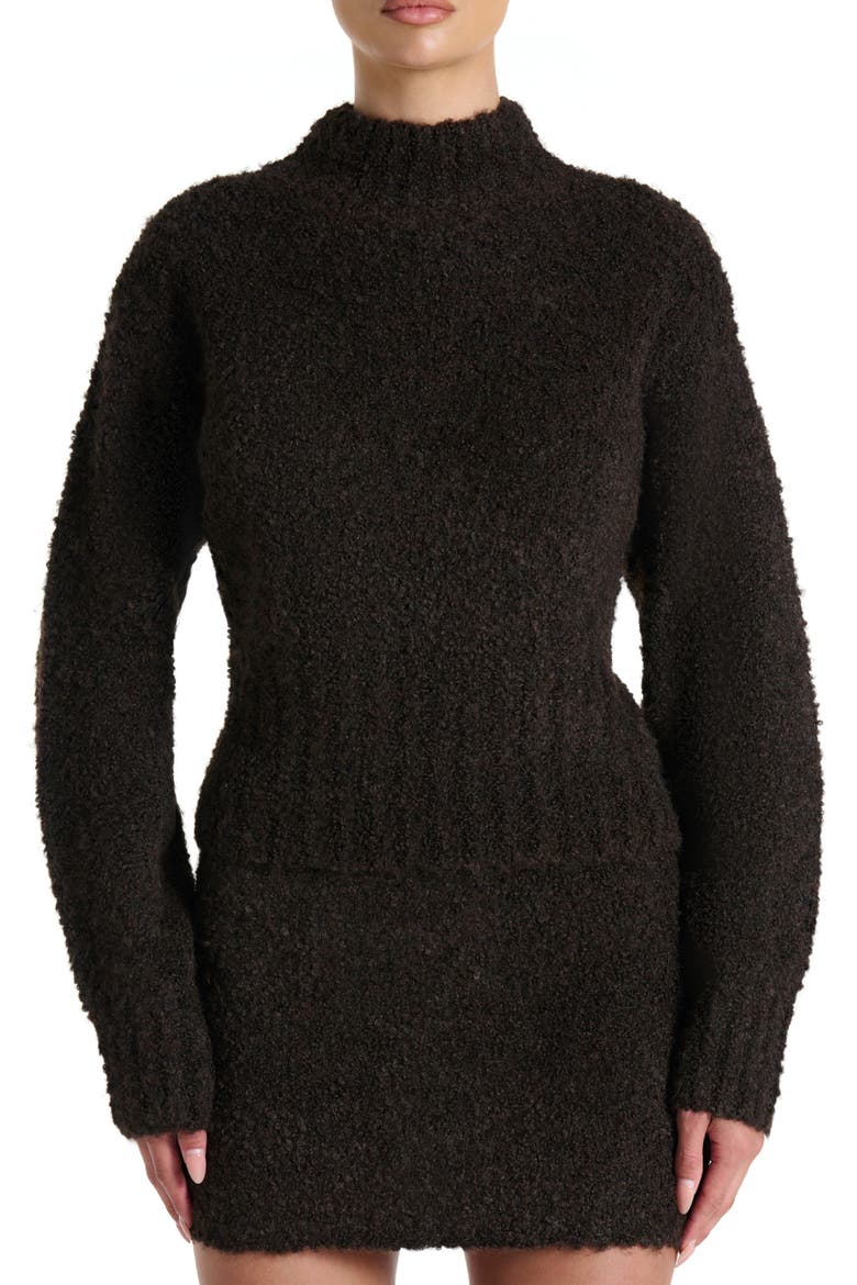 Turtleneck Bouclé Sweater, Main, color, DARK CHOCOLATE