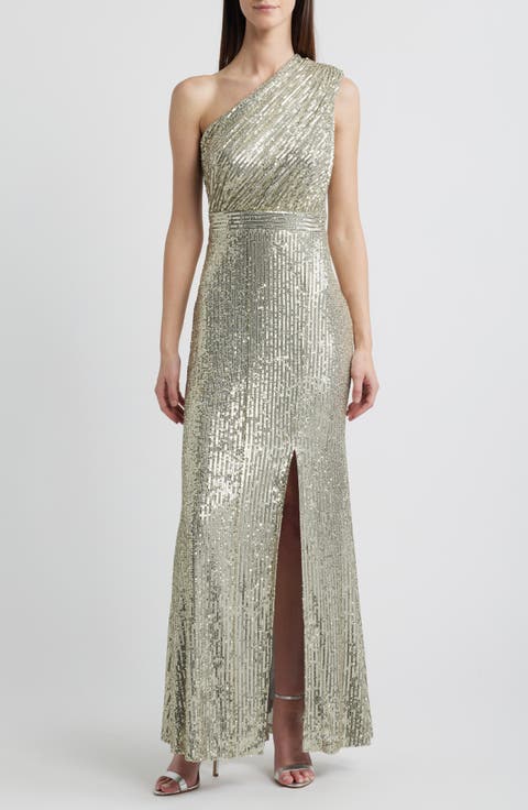 Sequin One-Shoulder Sheath Gown