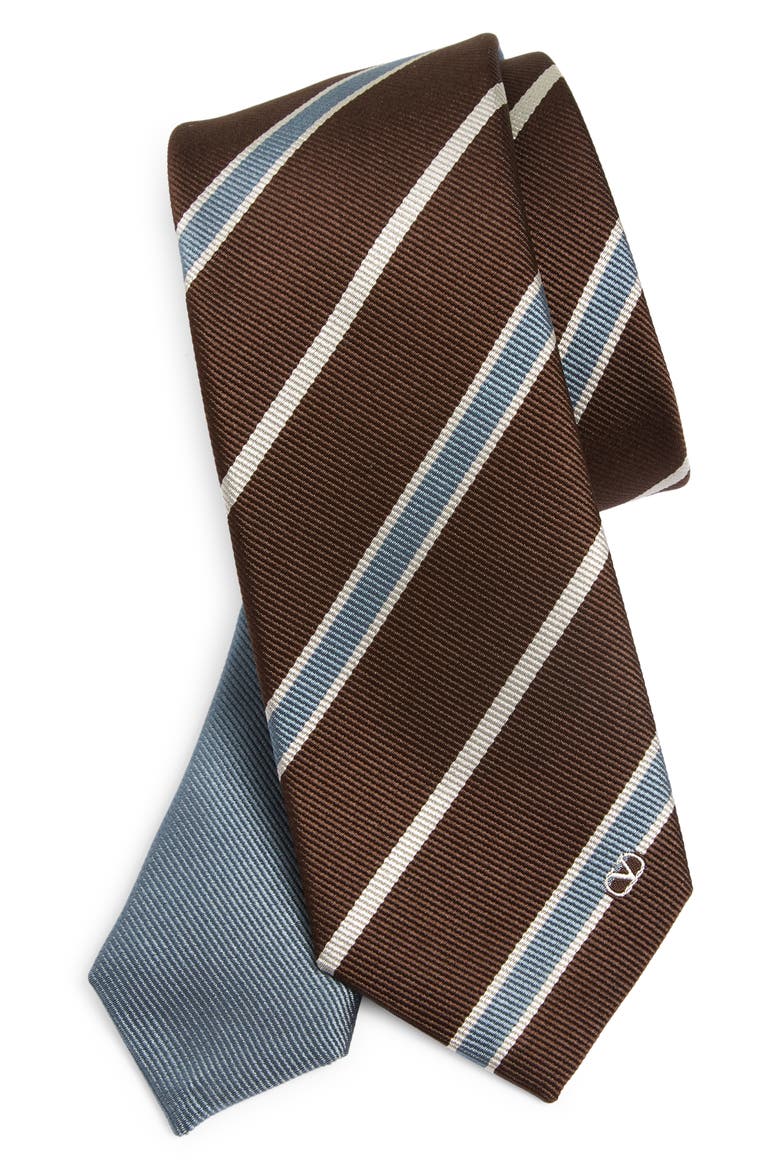Stripe Silk Tie, Main, color, K9Y-STONE/ AVORIO/ EBANO