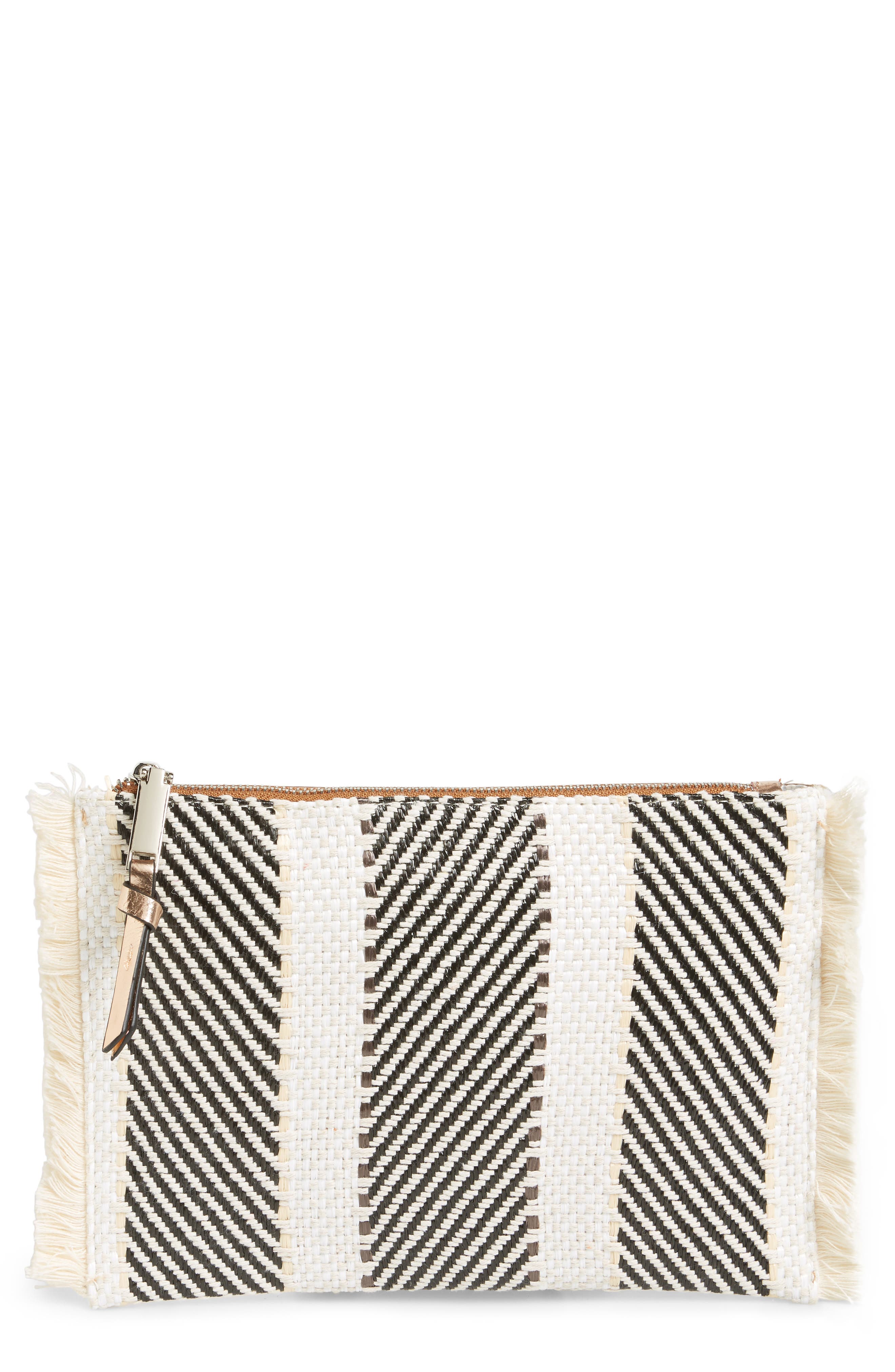 Woven & Metallic Zip Pouch, Main, color, NATURAL/ BLACK