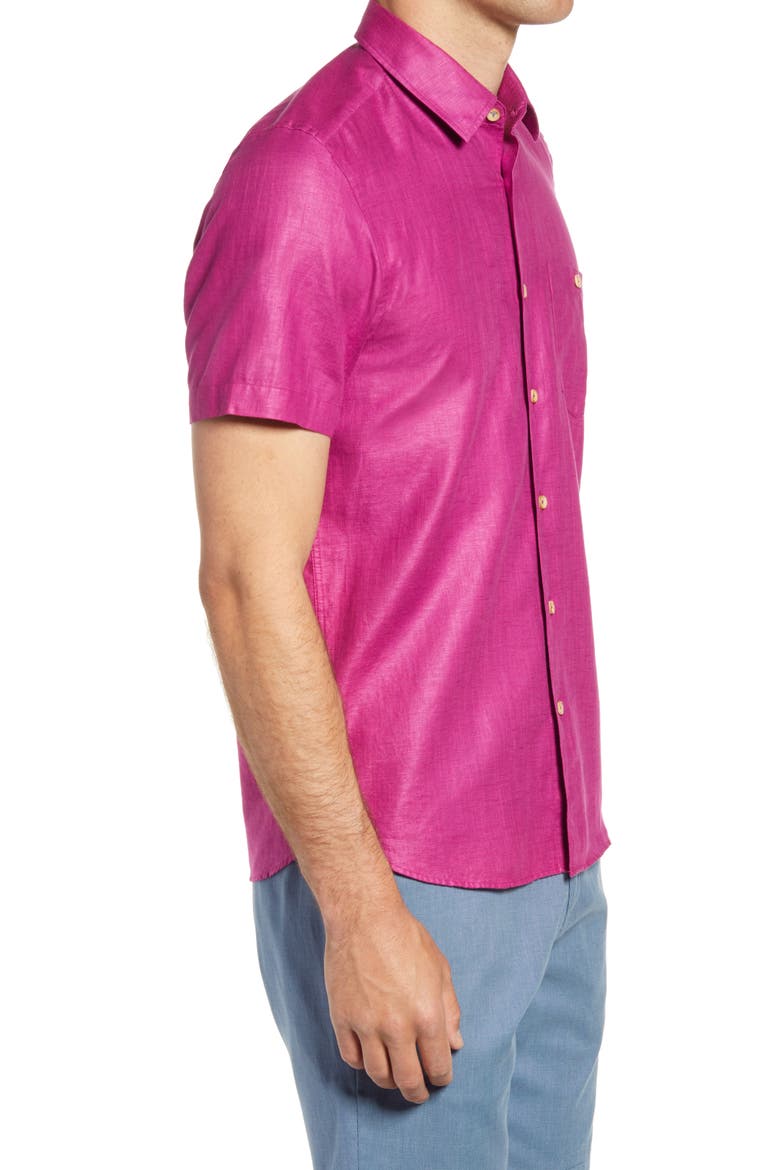Civiche Linen & Cotton Button-Up Shirt, Alternate, color, DP-PURPLE