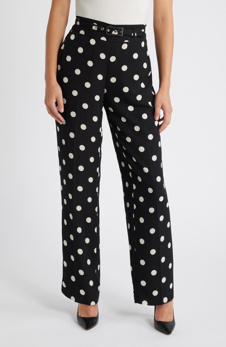 Anne Klein Belted High Waist Polka Dot Wide Leg Pants, Main, color,