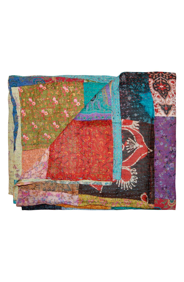 TAJ HOTEL Kantha Silk Throw Blanket, Main, color, 