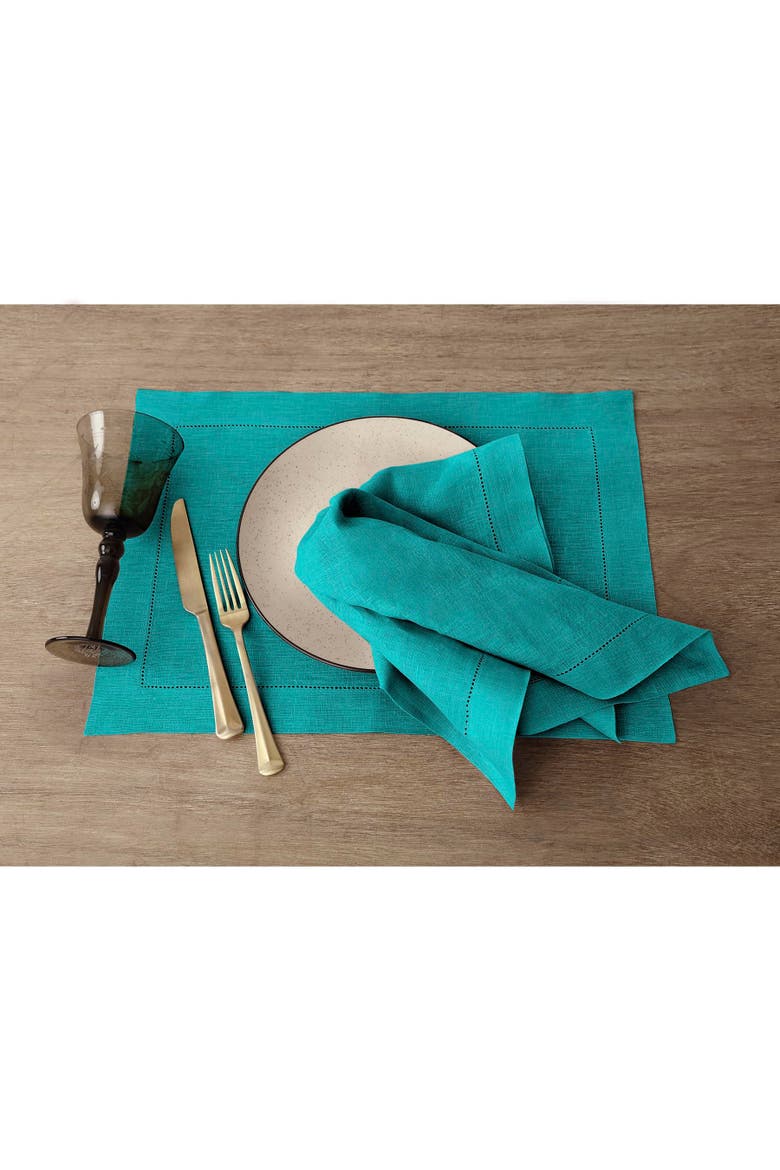 Linen Dinner Napkins Set of 4, 20 x 20" - Classic Hemstitch, Alternate, color, Teal