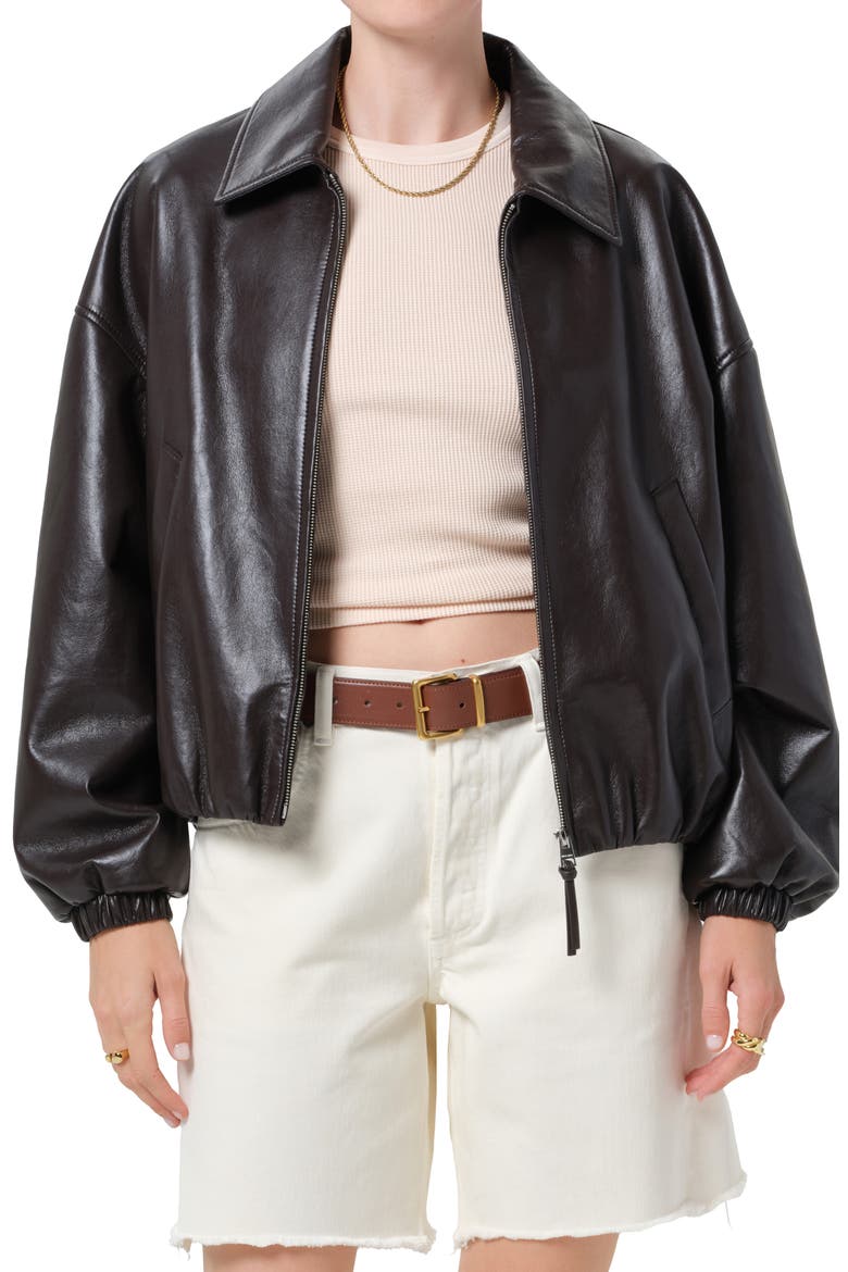 Bubble Hem Bomber Jacket, Main, color, CHOCOLATE DK BR