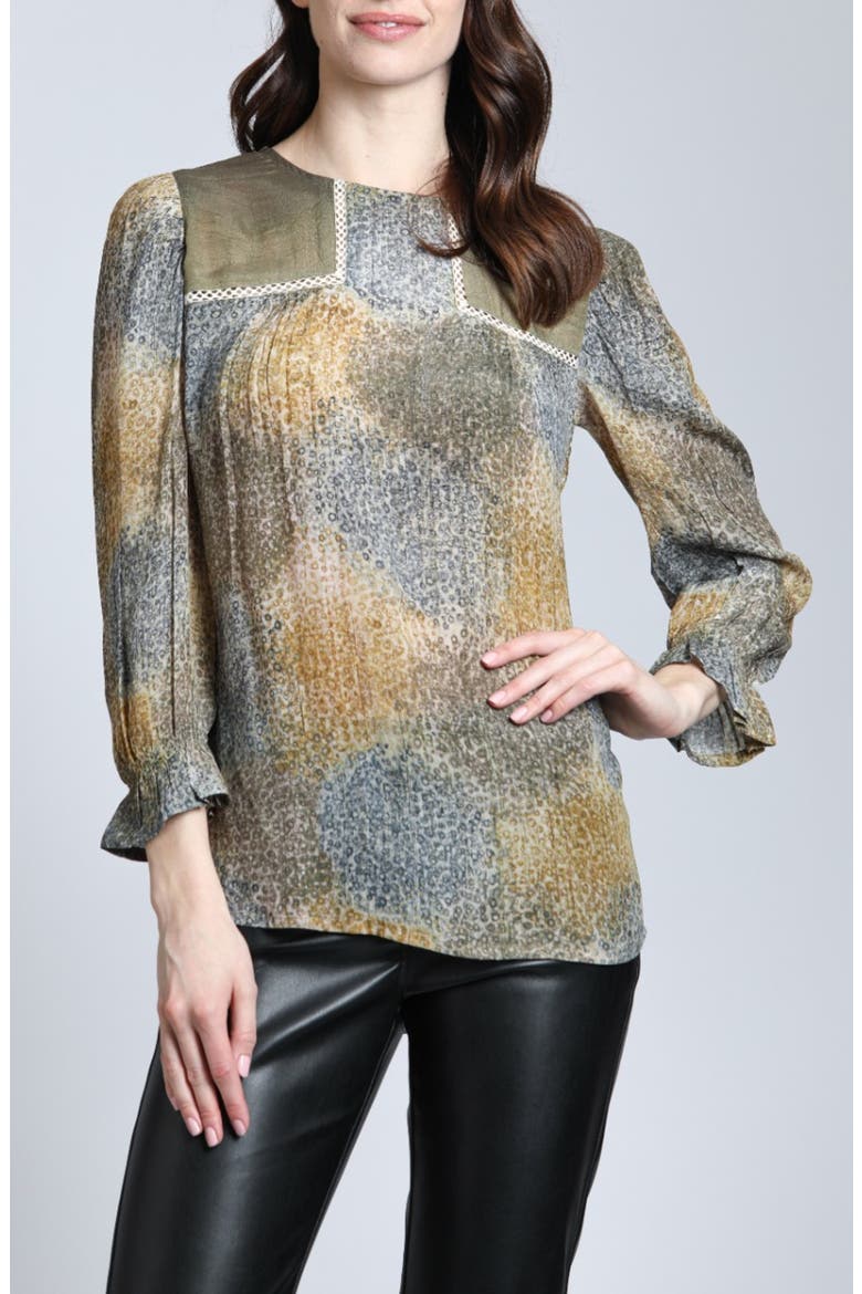 Mixed Media Peasant Top, Main, color, BEIGE MULTI